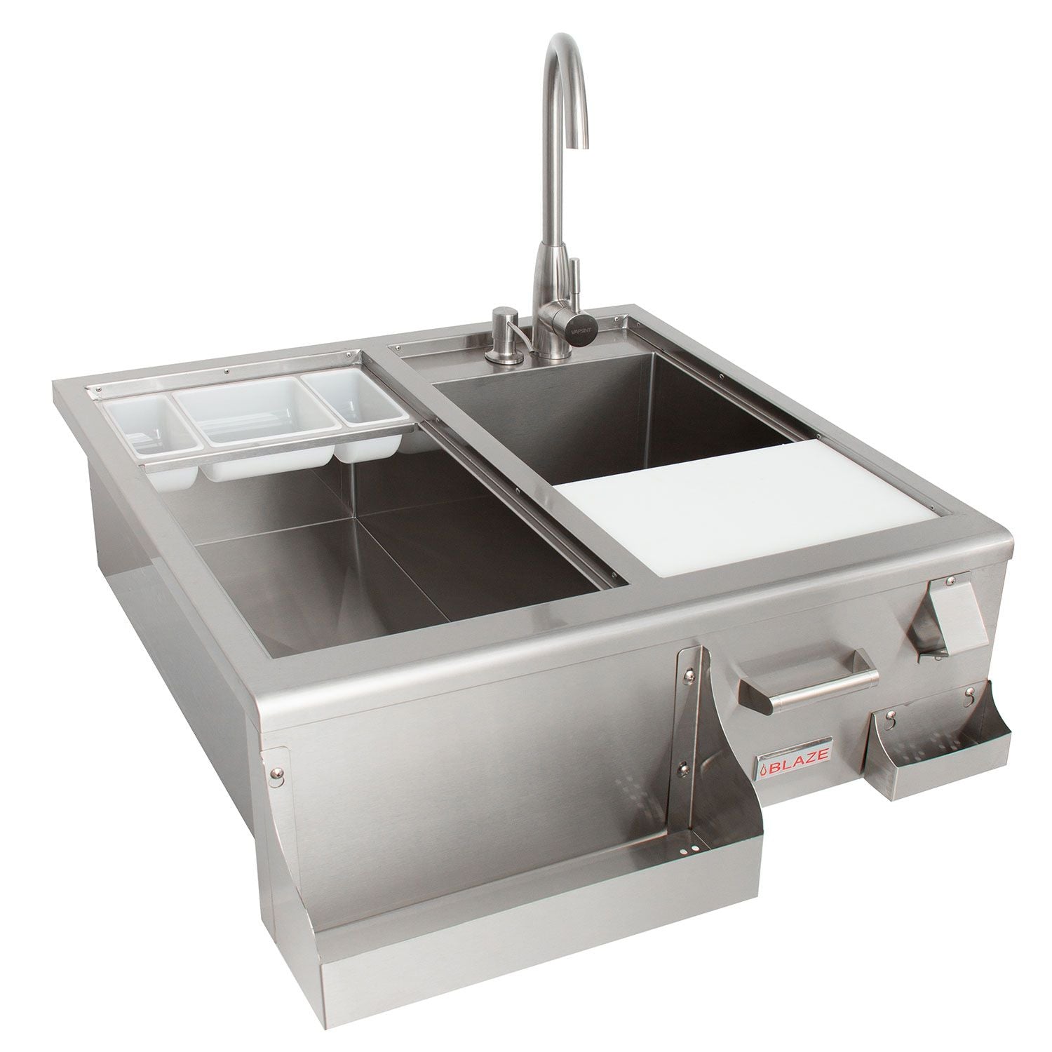 Blaze Beverage Center with Sink, Condiment Tray & Ice Bin Cooler (BLZ-30CKT-SNK)